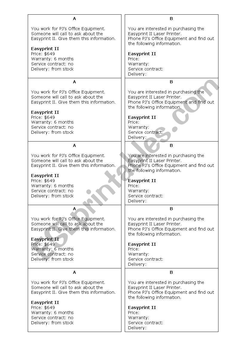 Speaking about goods worksheet