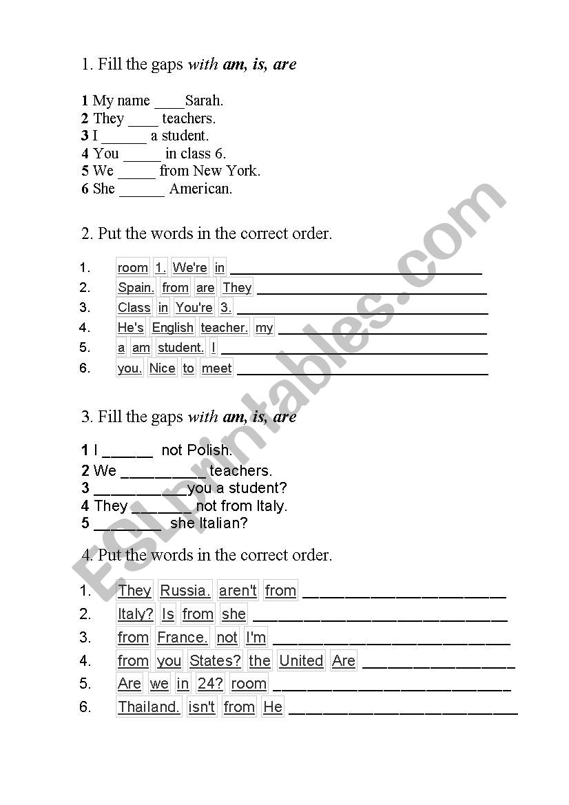 To be (practice) worksheet