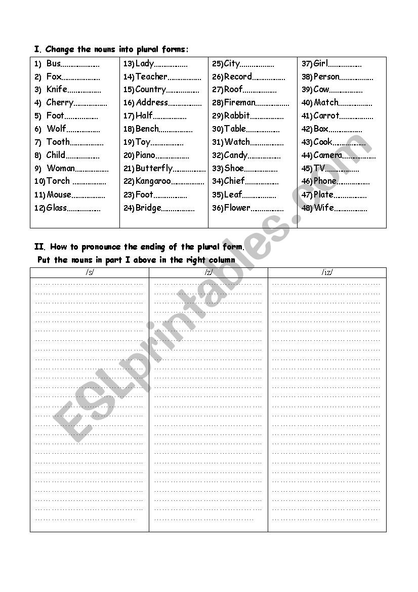 Plural nouns worksheet