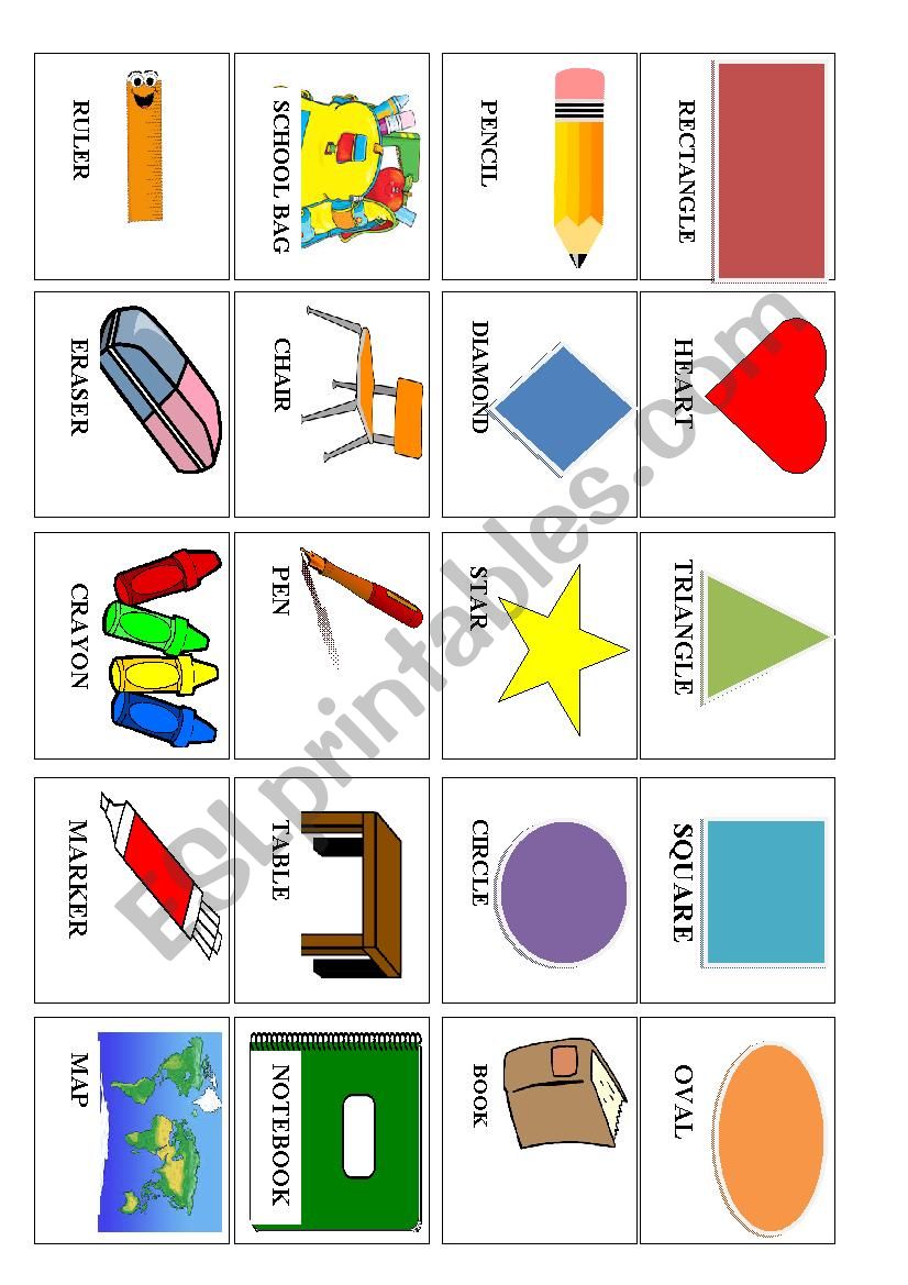 SCHOOL SUPPLY & SHAPES GAME worksheet