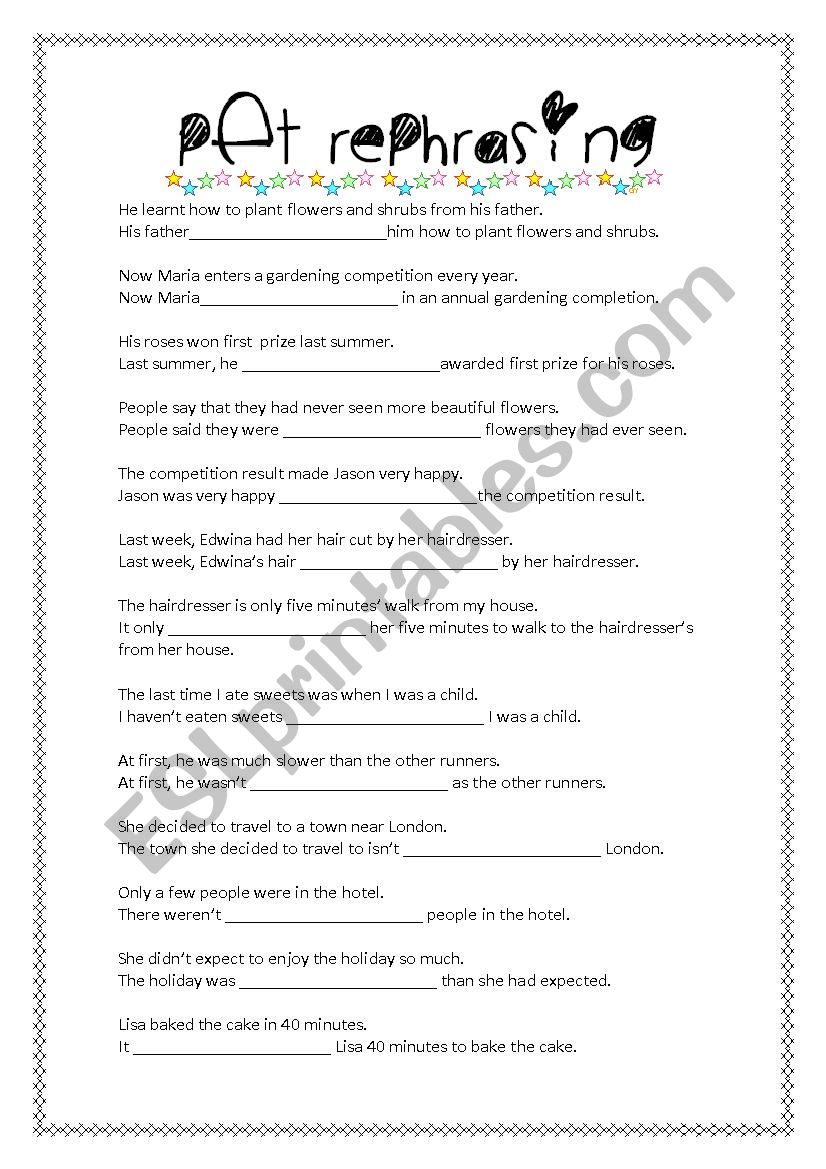 PET Rephrasing worksheet