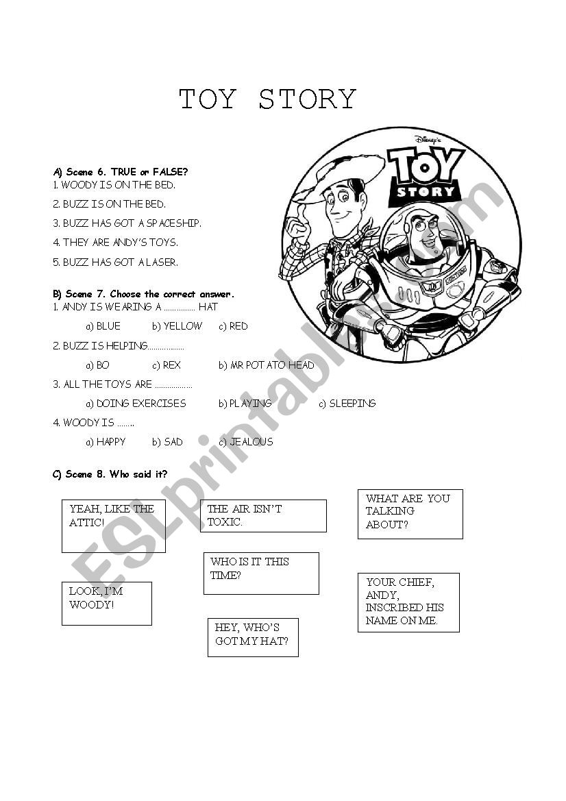 Toy story 1 worksheet