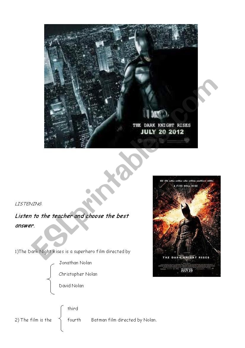 worksheet on The dark Knight arise film