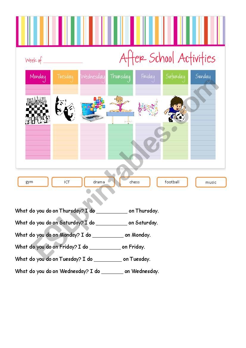 after school activities worksheet