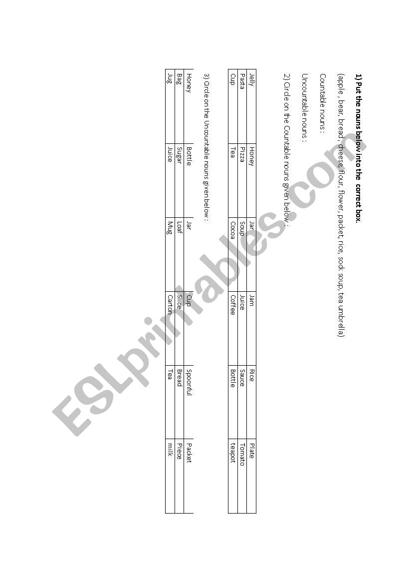 COUNTABLE-UNCOUNTABLE NOUNS worksheet