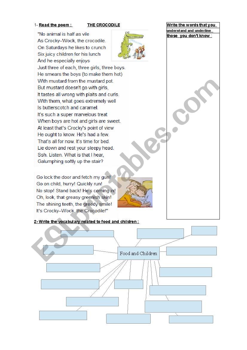 The Crocodile by Roald Dahl worksheet