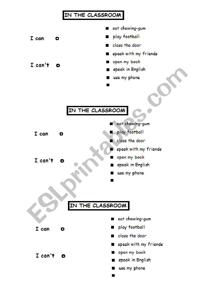 In the classroom I can/I cant