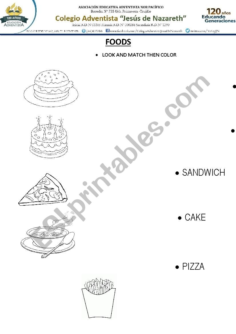 foods worksheet