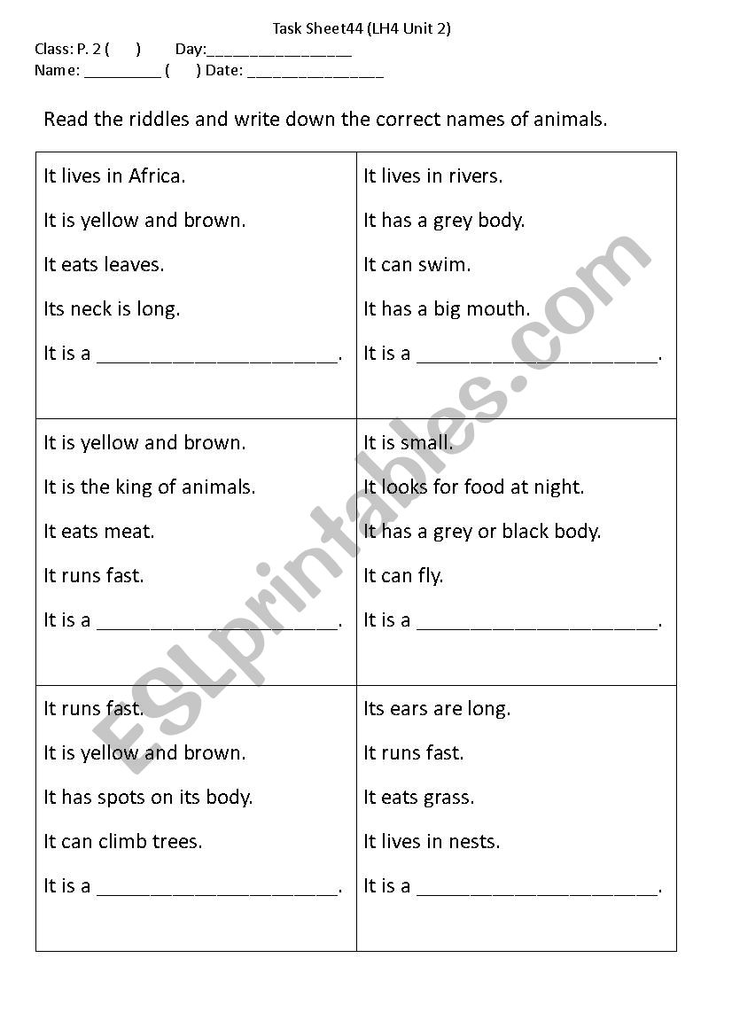 Animal Riddle worksheet