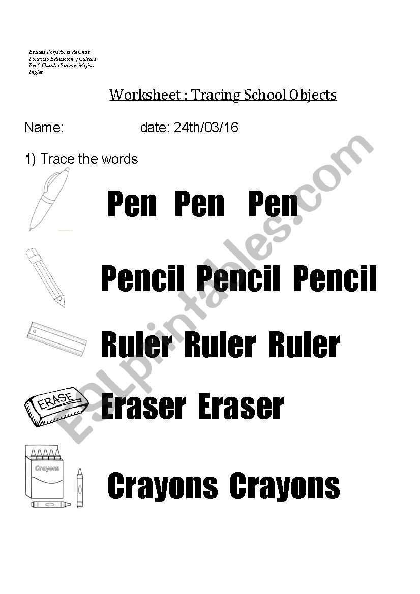 Tracing School Objects and Coloring Them