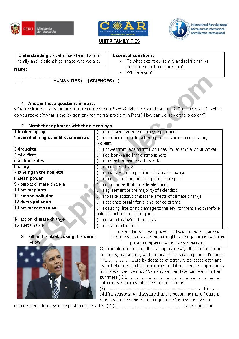 Obamas speech worksheet