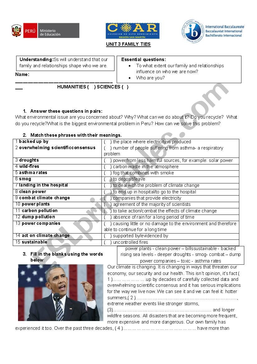 ObamaÂ´s speech worksheet