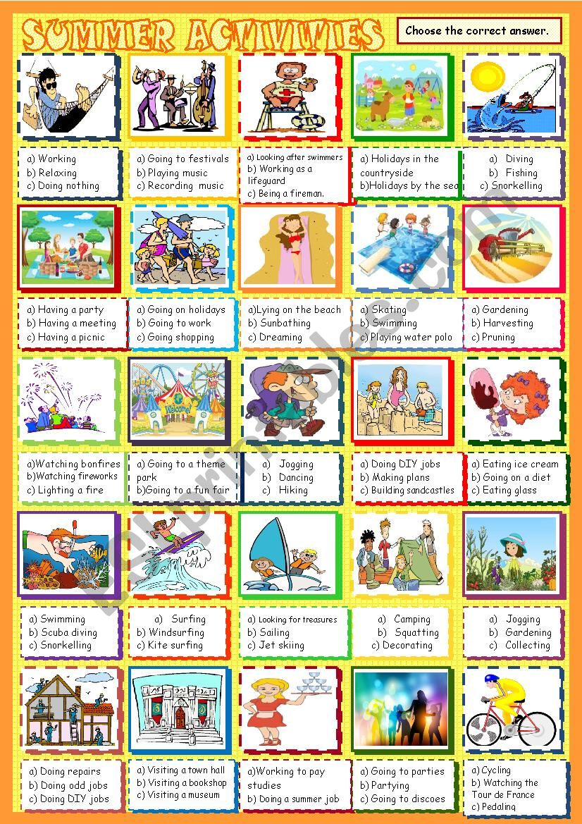 Summer activities worksheet