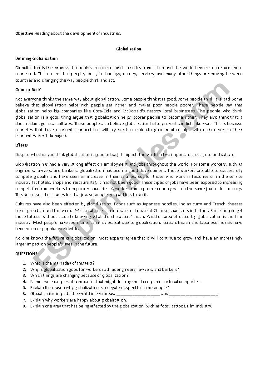 Globalization worksheet