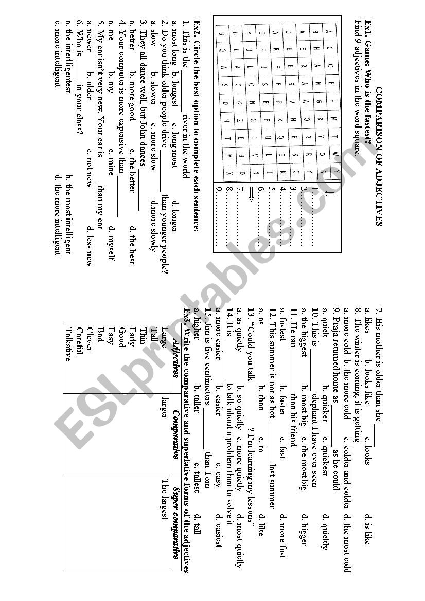 adjectives describing people and comparison of adjectives exercises