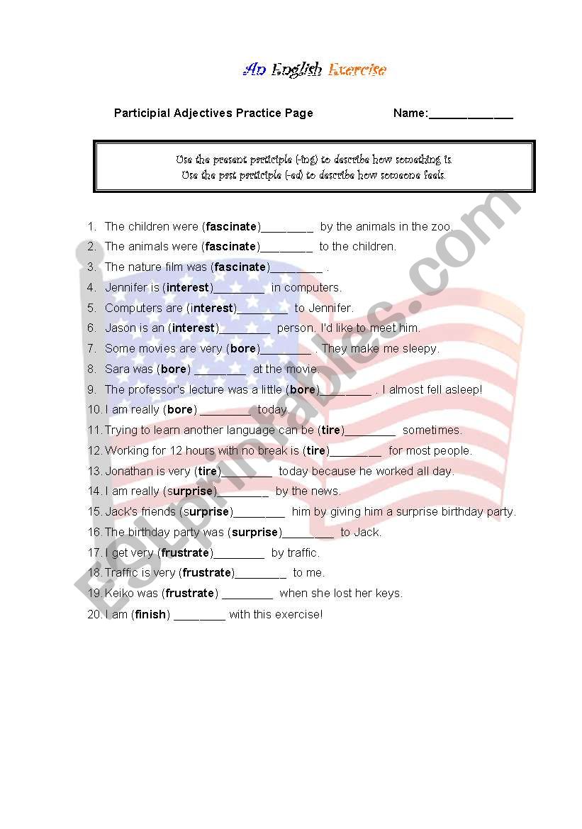 Participal Adjectives ED ING ESL Worksheet By Ptmenglish