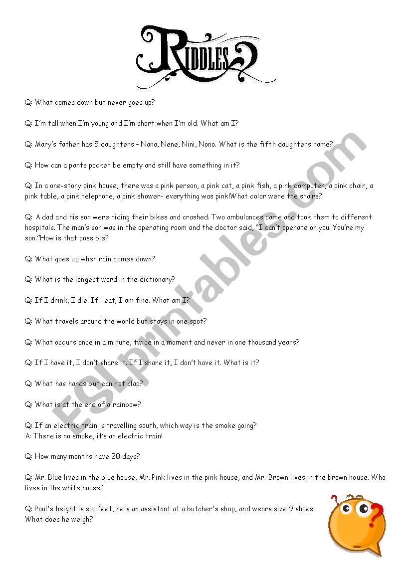 Riddles with answers worksheet