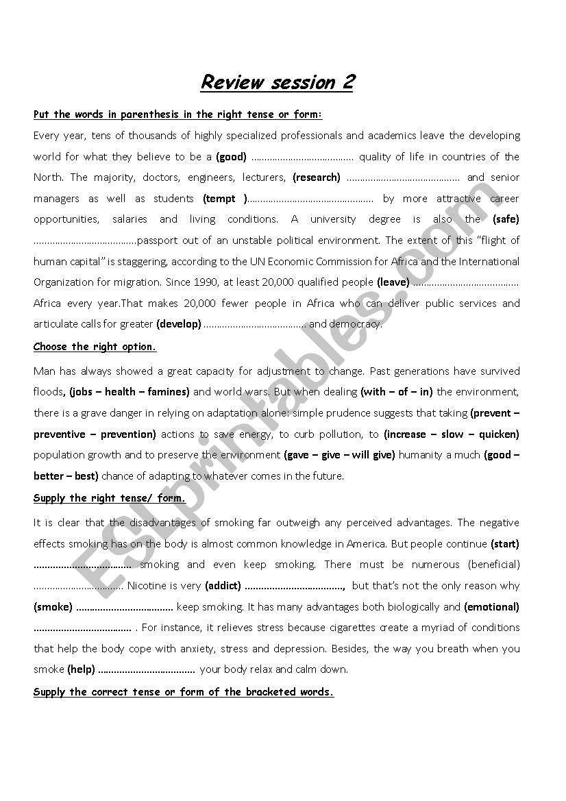 review session worksheet