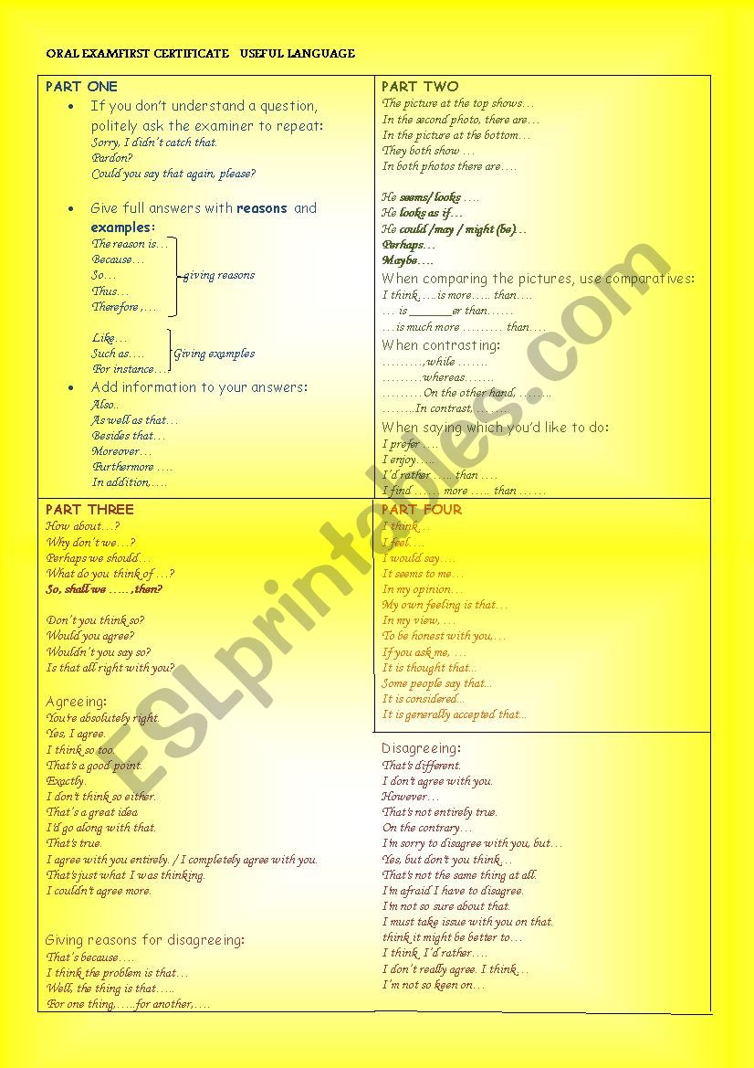 First Certificate Oral Exam worksheet