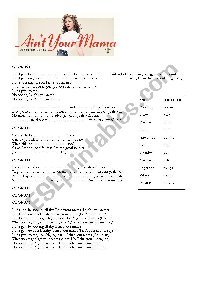 Aint your mamma song worksheet