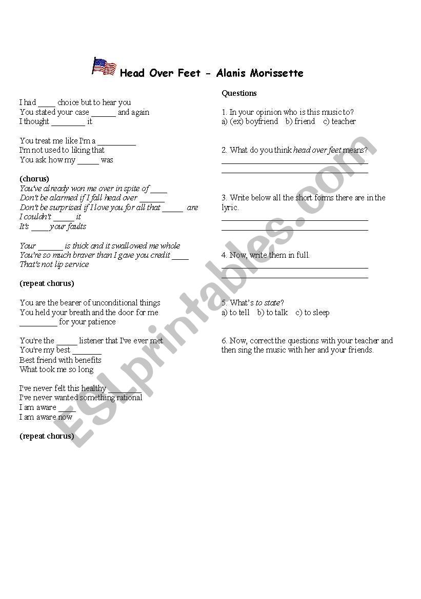 Head Over Feet  music worksheet