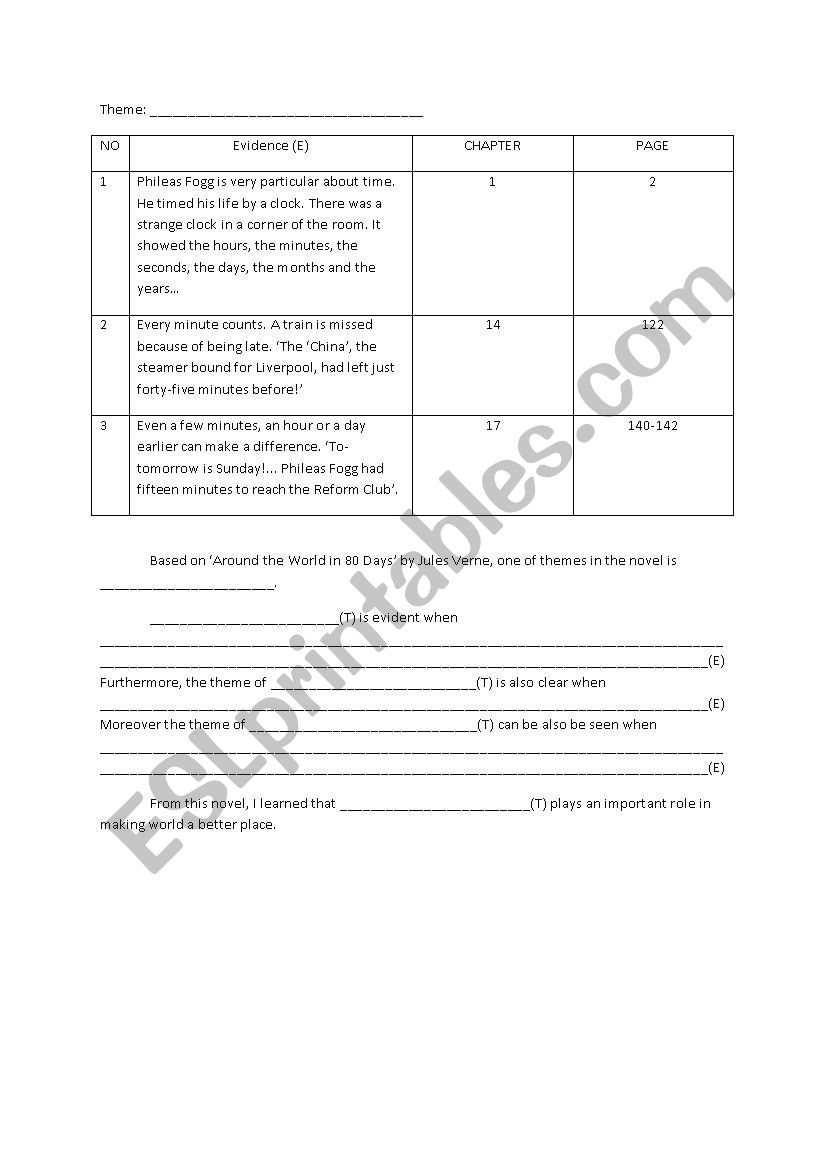 Around the World in 80 Days worksheet