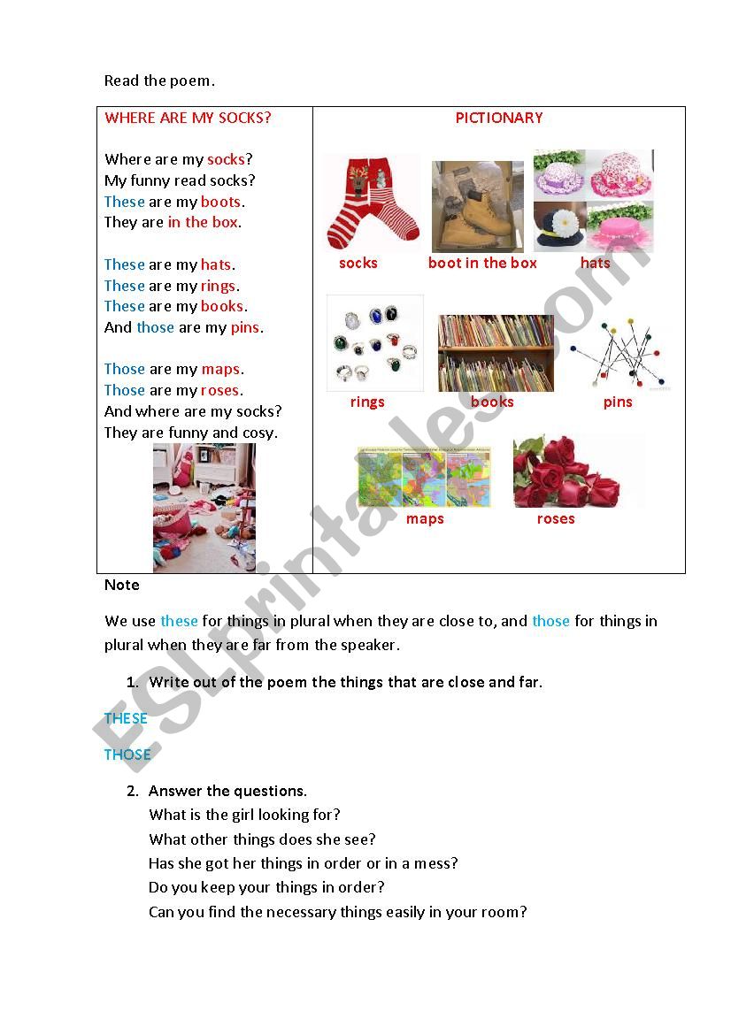 WHERE ARE MY SOCKS? worksheet