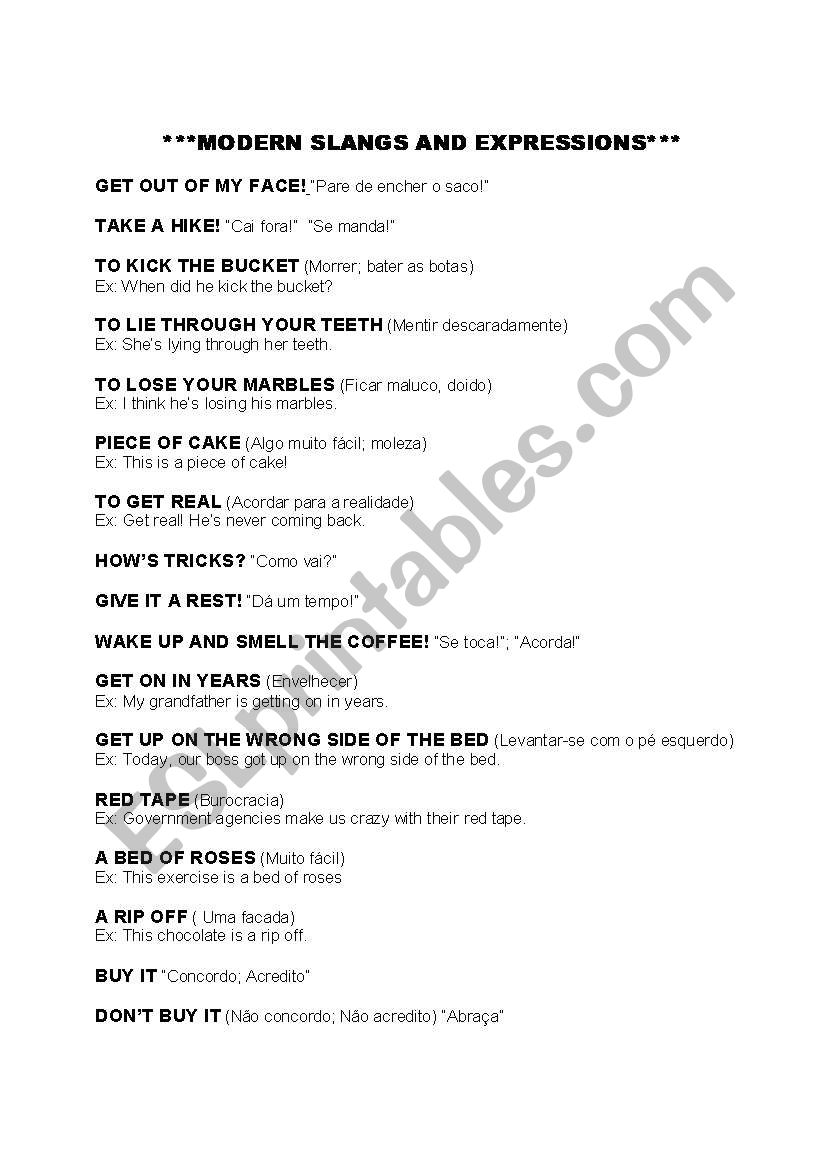 Slangs and Expressions worksheet