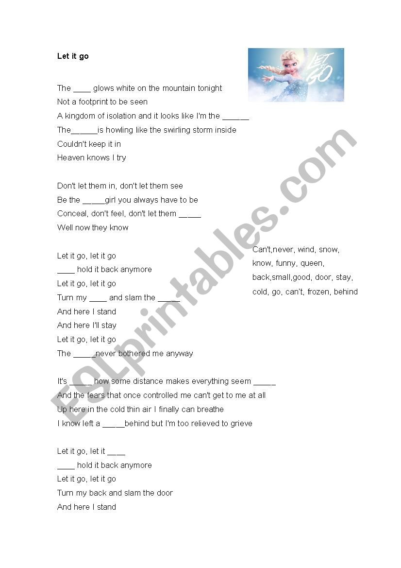 Let it go worksheet