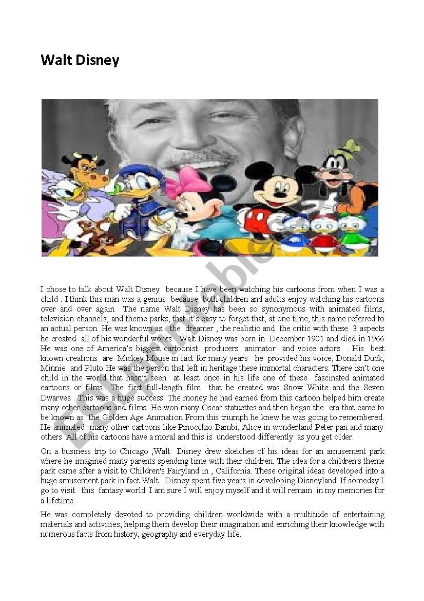 Walt Disney worksheet