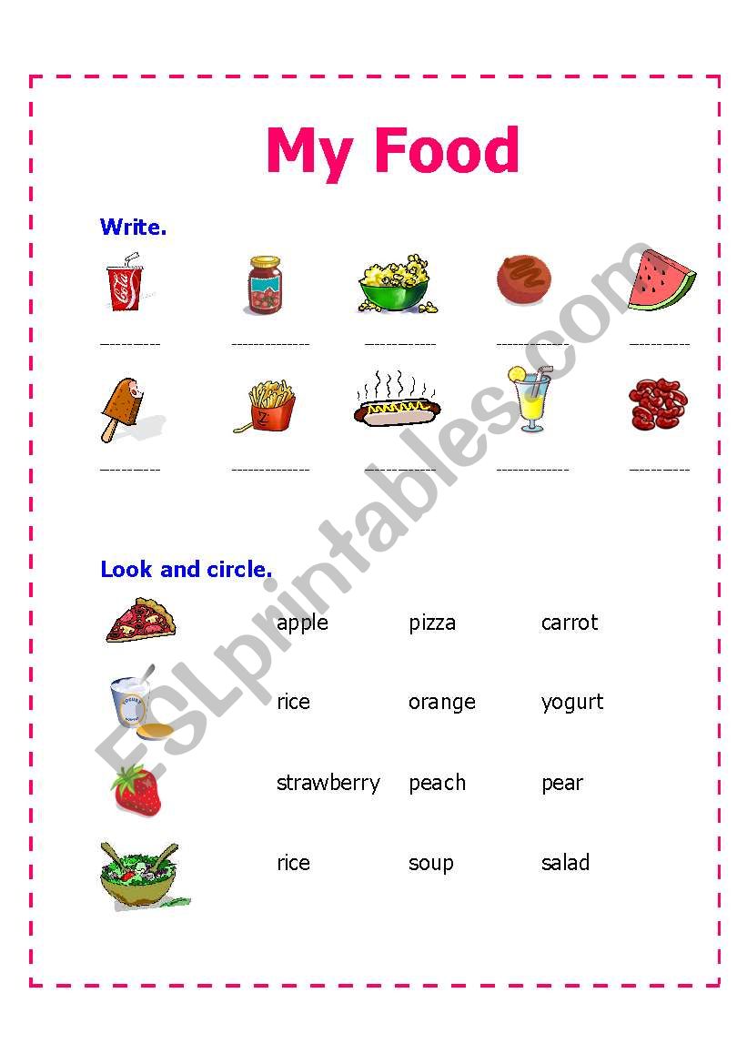 My Food worksheet