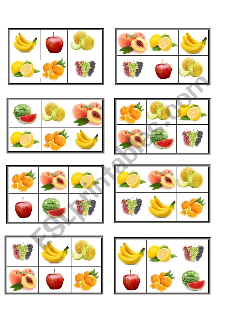 Bingo Game About Fruit worksheet