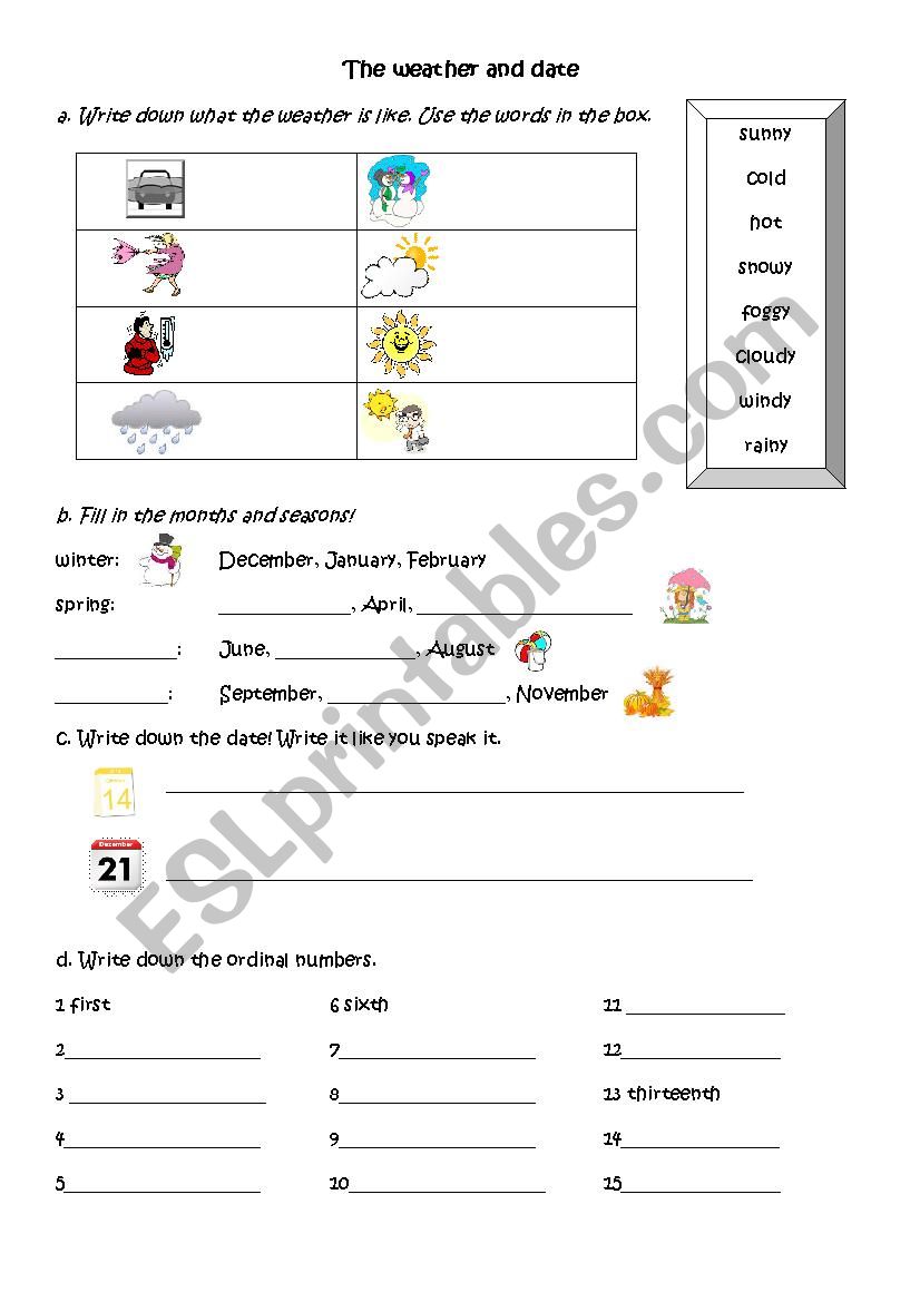 The weather and date worksheet