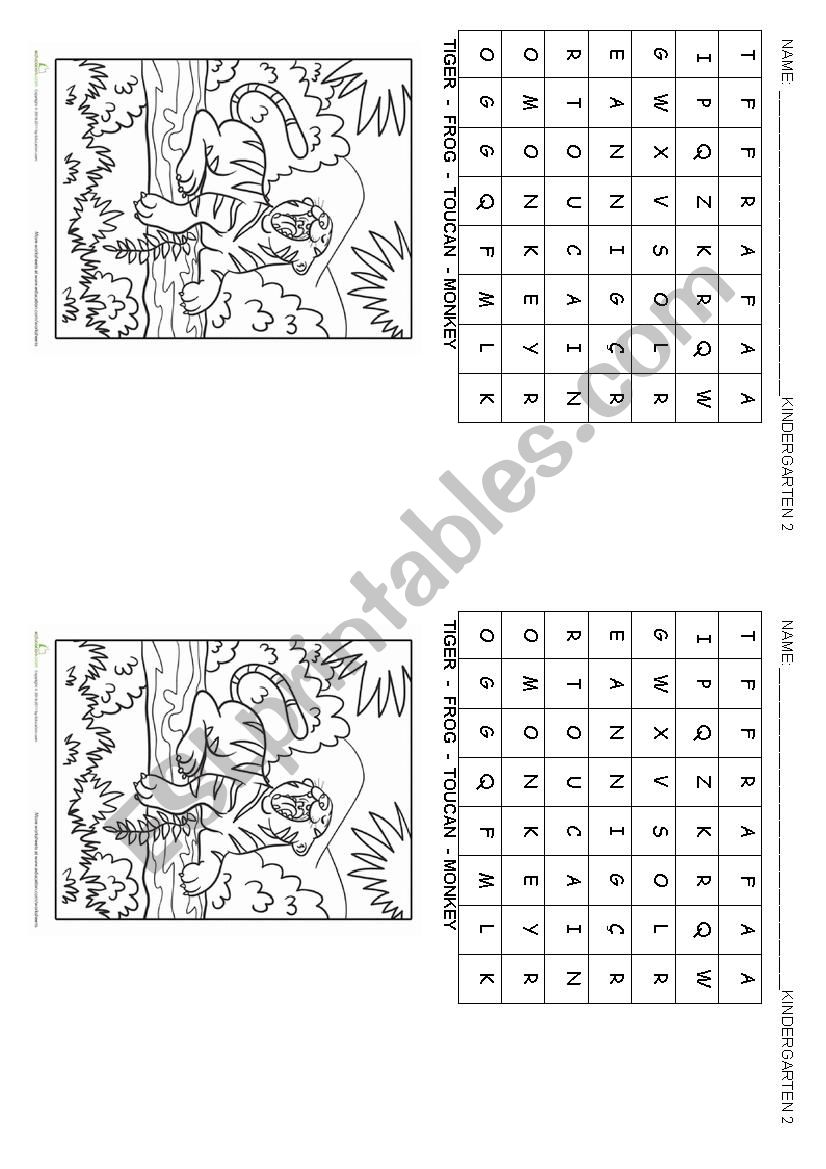 Animals in the jungle worksheet