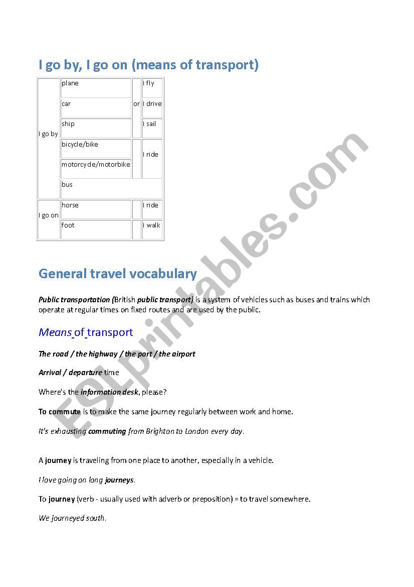 transport worksheet