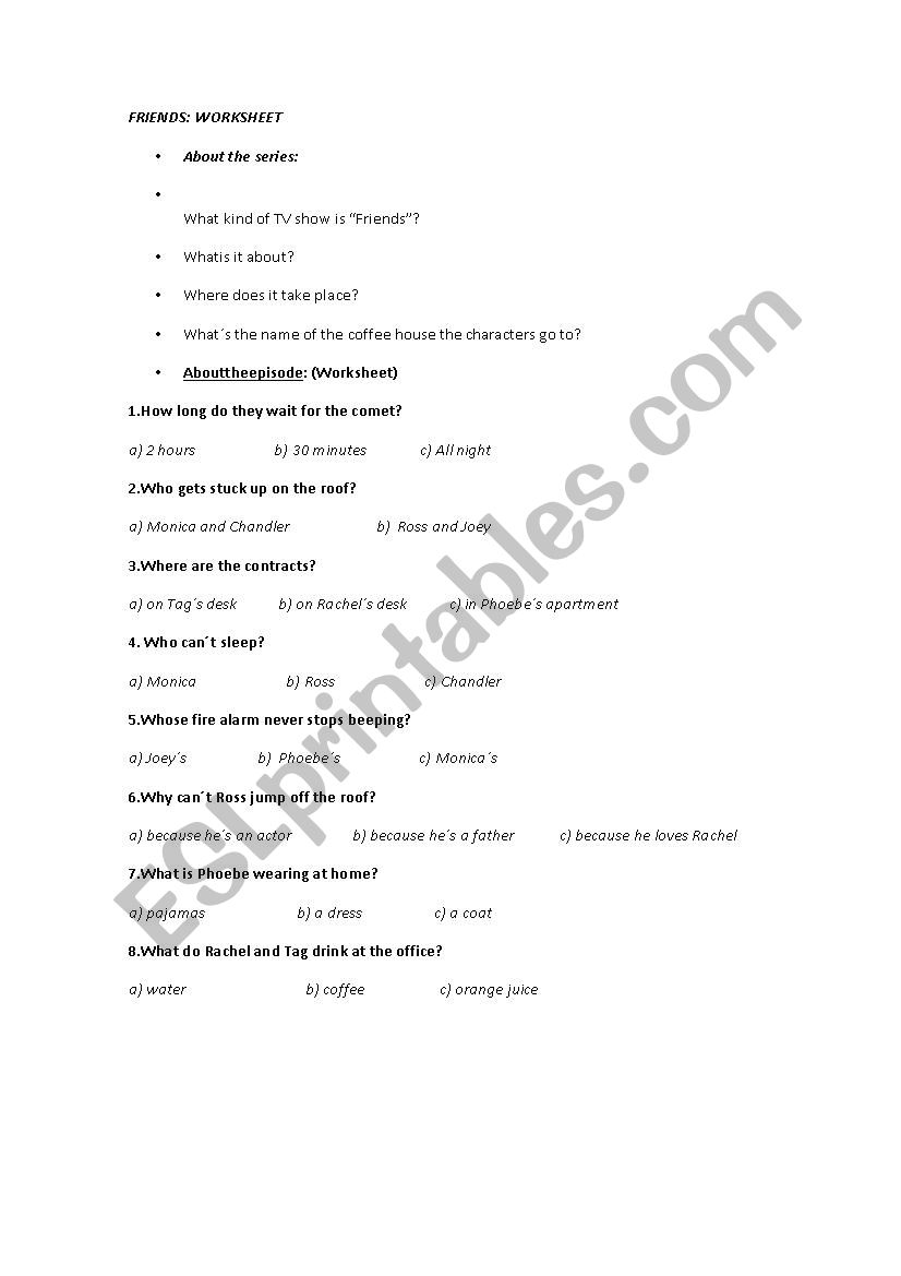 friends season 7 chap 3 worksheet