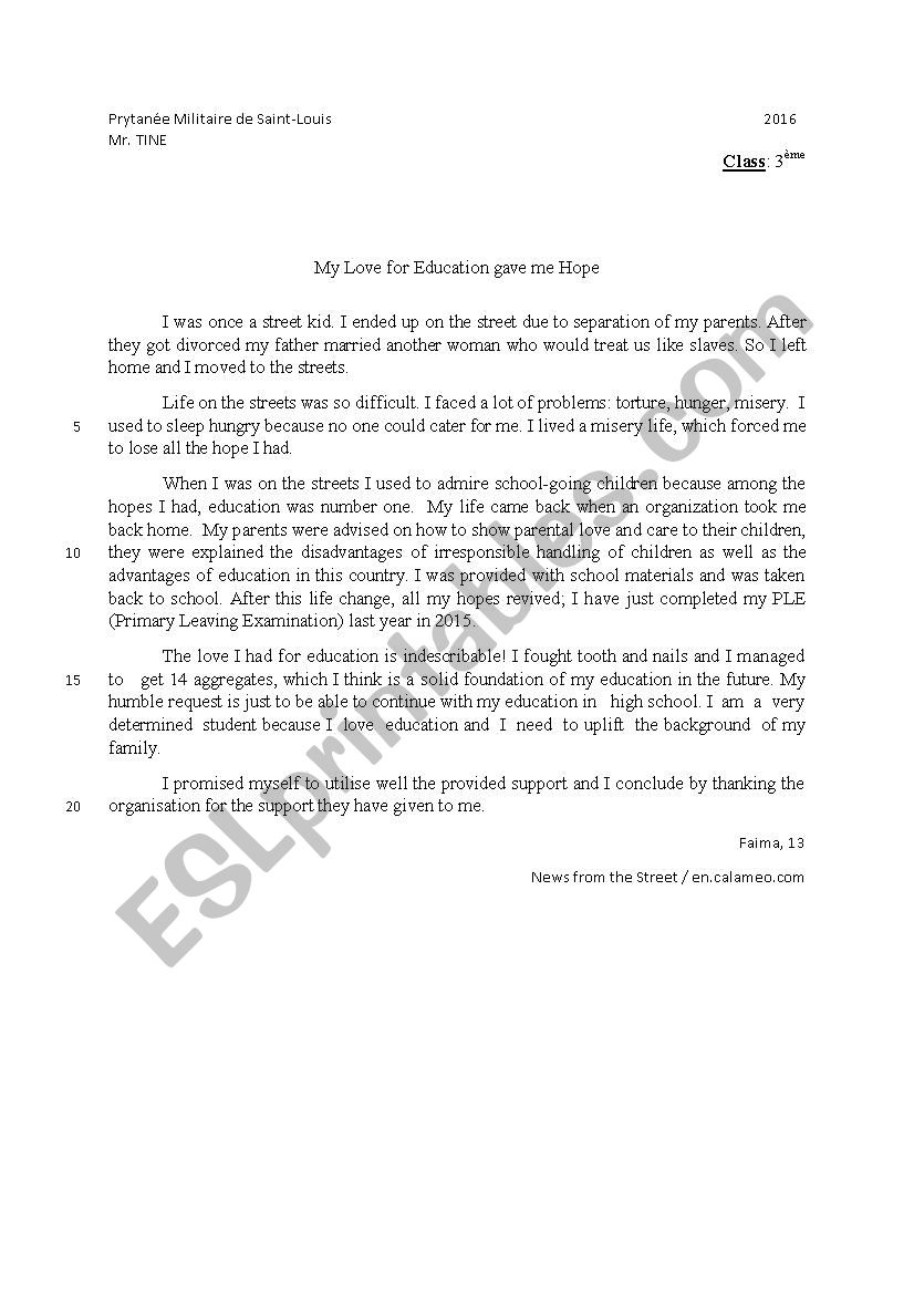 street children lesson plan worksheet