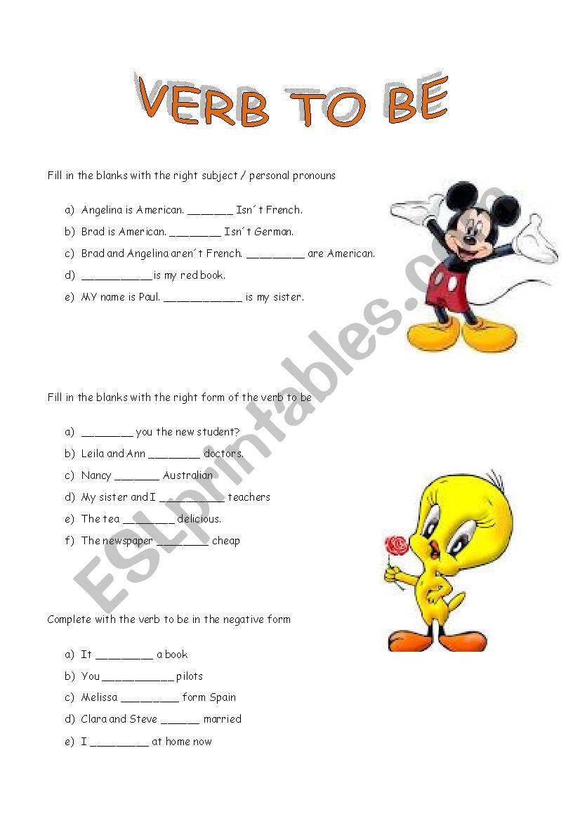 verb to be worksheet