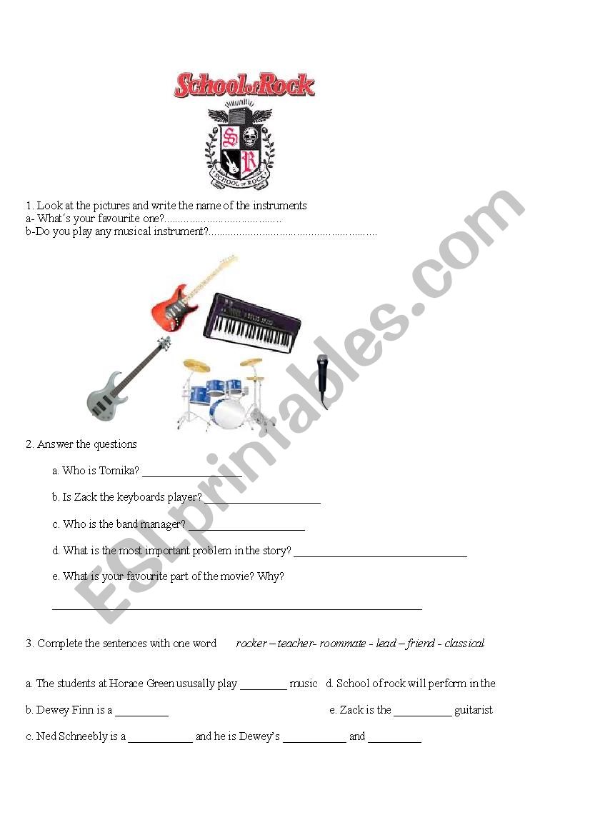 School of Rock guide worksheet