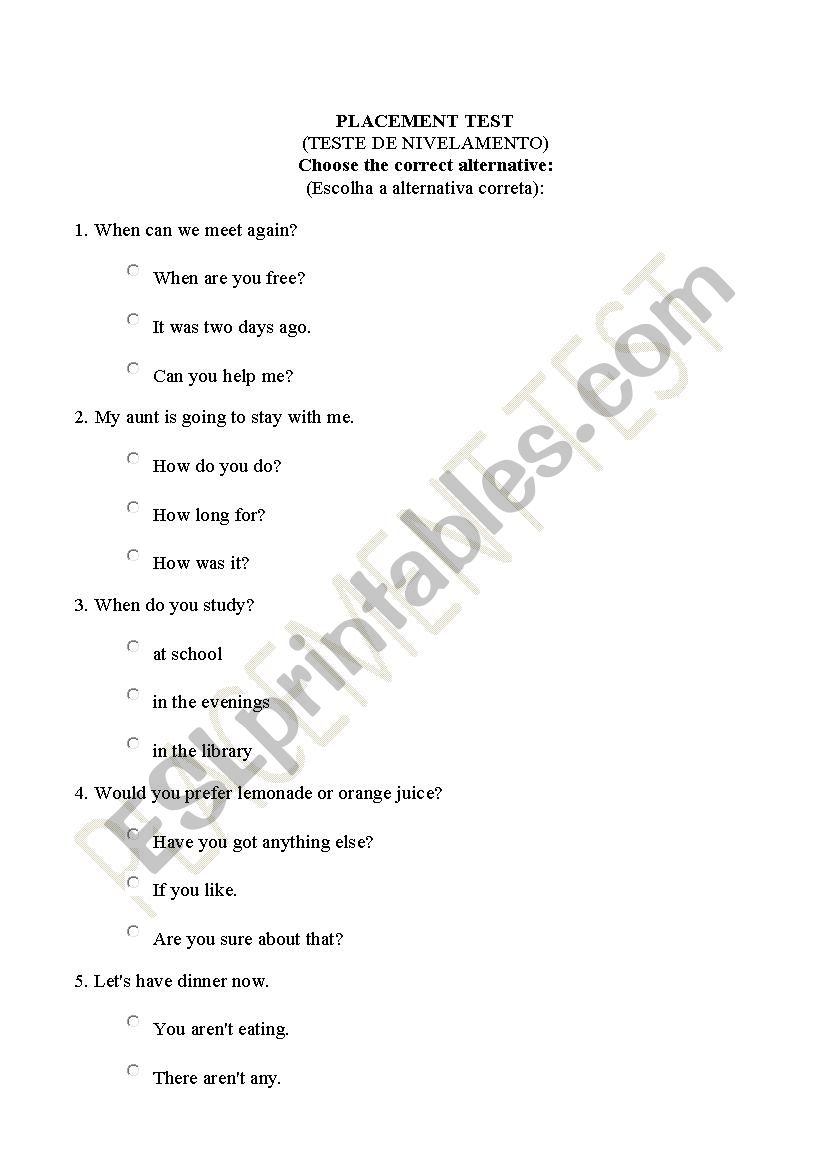 PLACEMENT TEST worksheet