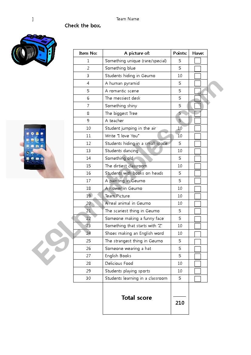 Photo Scavenger Hunt worksheet