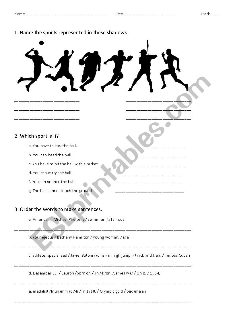 Sports worksheet