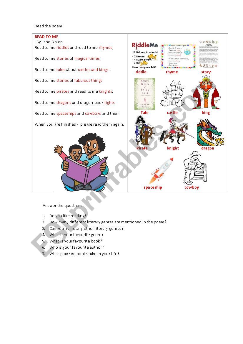 READ TO ME (a poem) worksheet