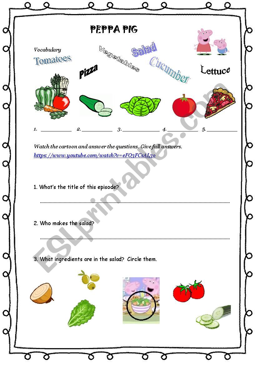 Peppa Pig lunch worksheet