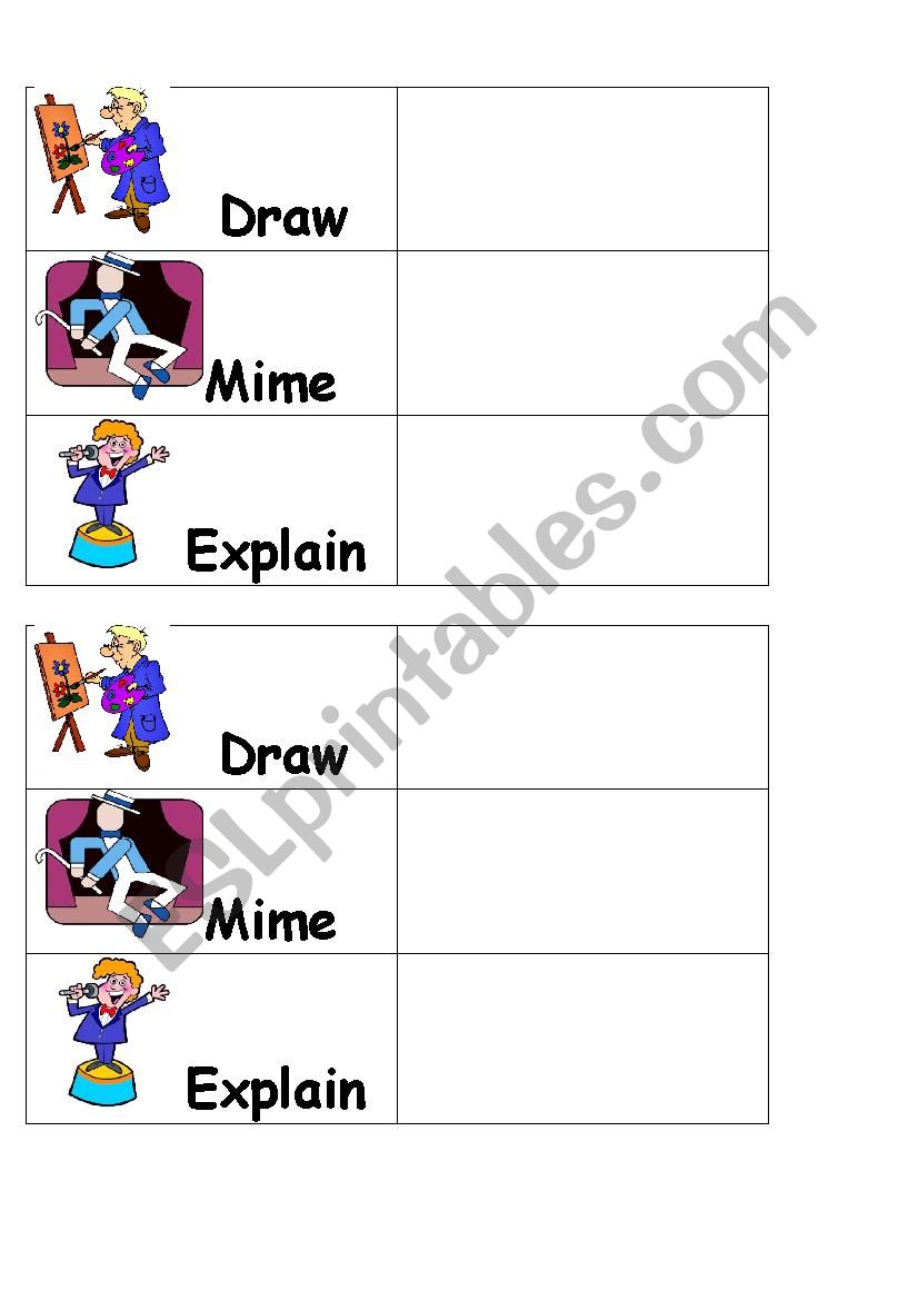 Activity Game (Draw-Mime-Explain)