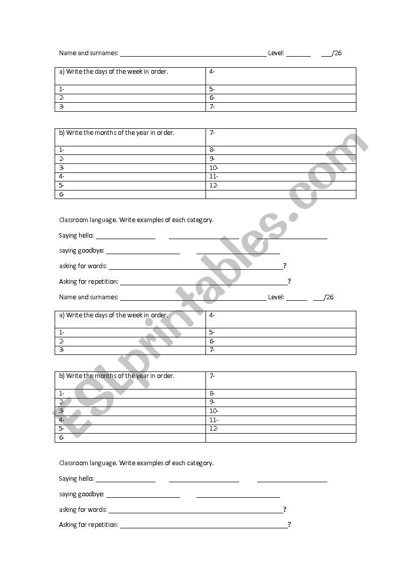 test revision september worksheet