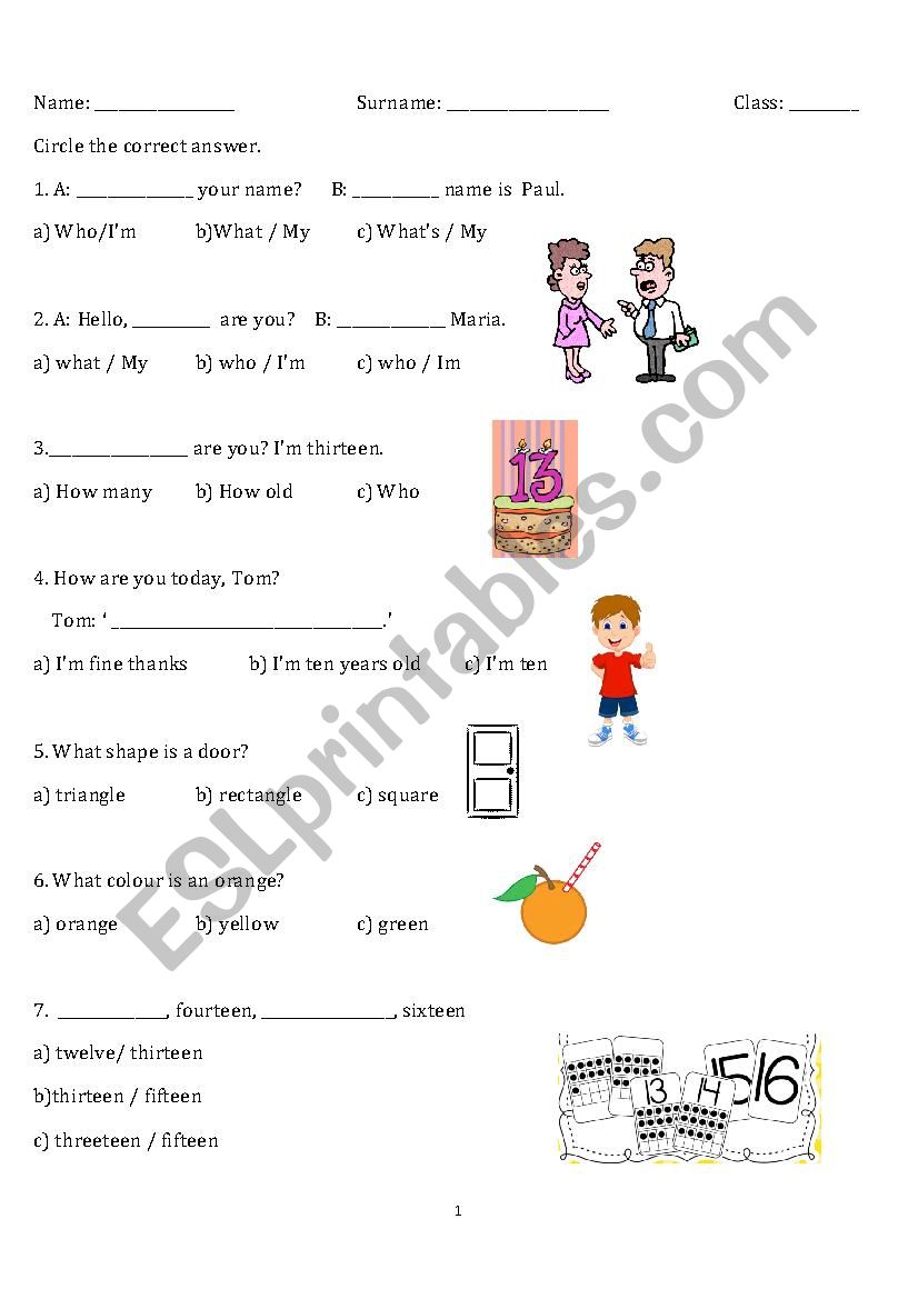 Multiple Test Questions worksheet