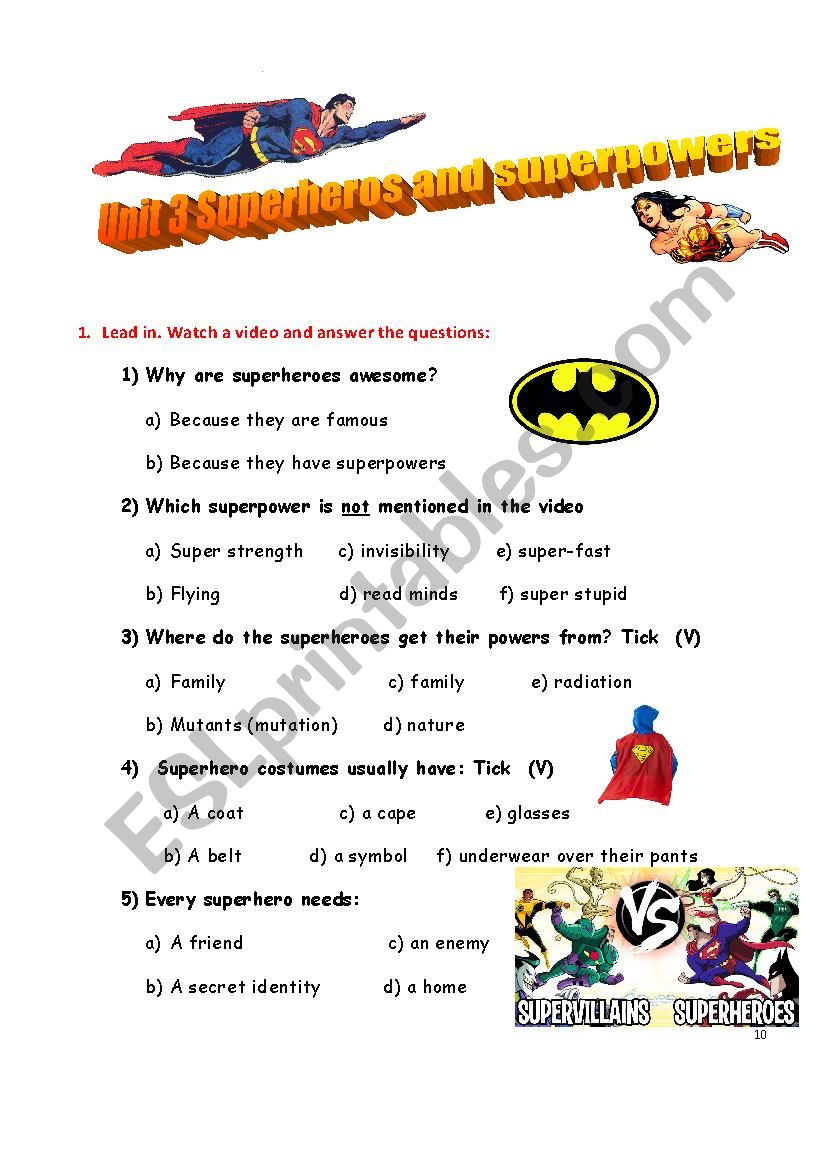 Superheros quiz based on a video