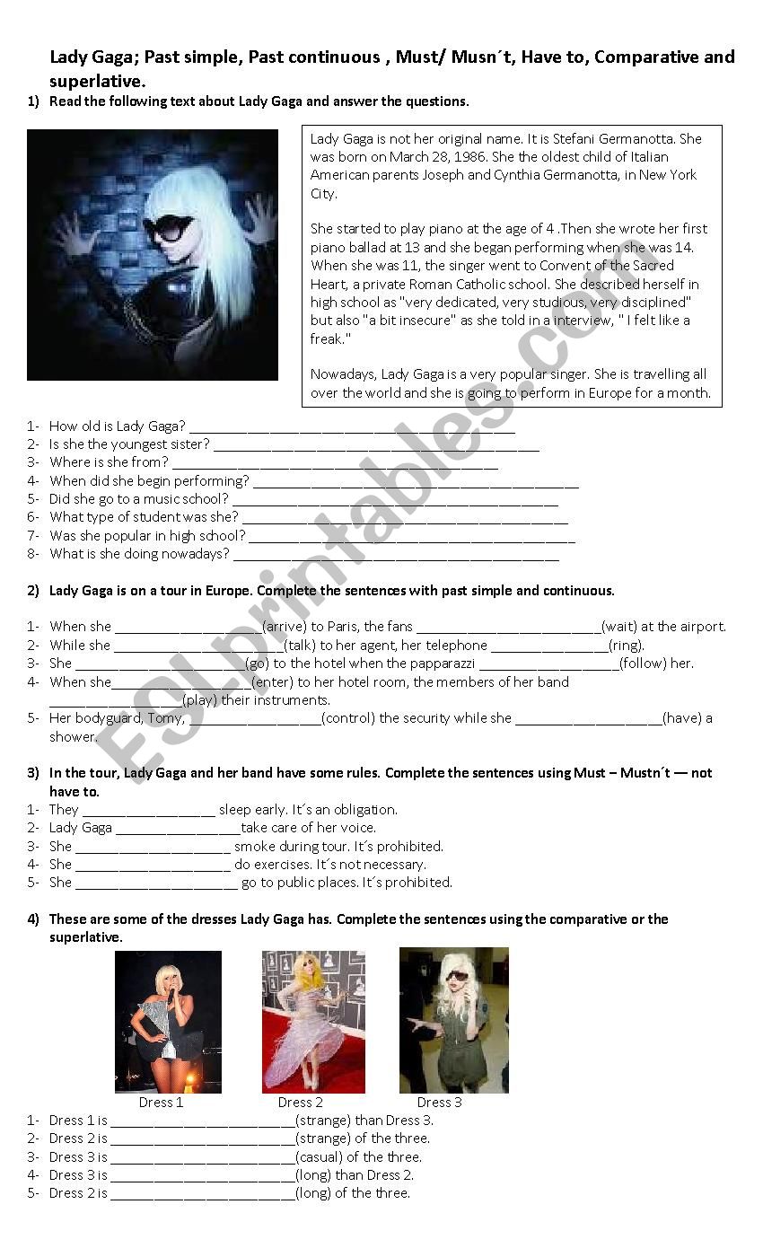 Lady Gaga Worksheet worksheet