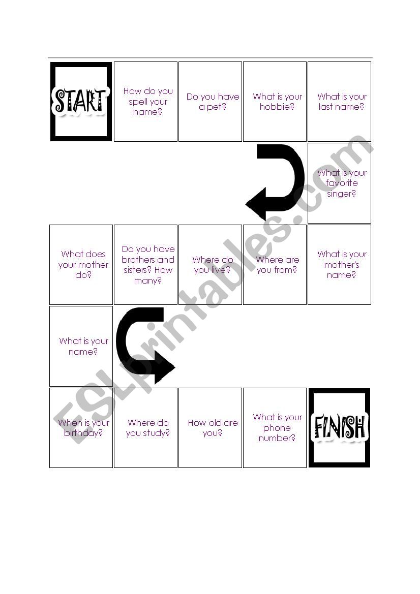 Personal Information Board Game